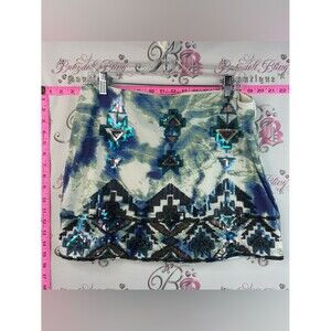Express skirt sequins sparkly glitter Aztec Blue & Green Sequin Aztec Mini Skirt